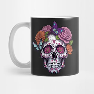 Funny Sugar Candy Skull With Flowers Mug